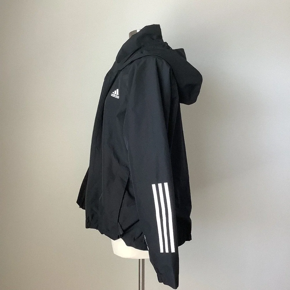 Adidas Women's 3-Stripes Rain Rdy Jacket Black H65759 Flaw: Missing Zipper Pull - Picture 5 of 14